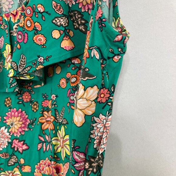 New LOFT size 6 Green Colorful Floral Feminine Belted Romantic Midi Dress - Picture 8 of 12